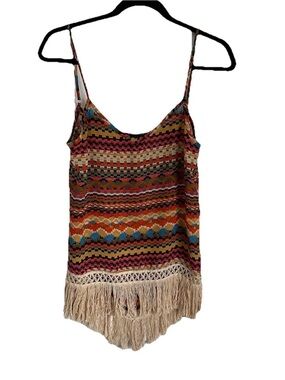 Fringe Asymmetrical Hem Womens S Tank Cami Boho Festival Coachella Hippie